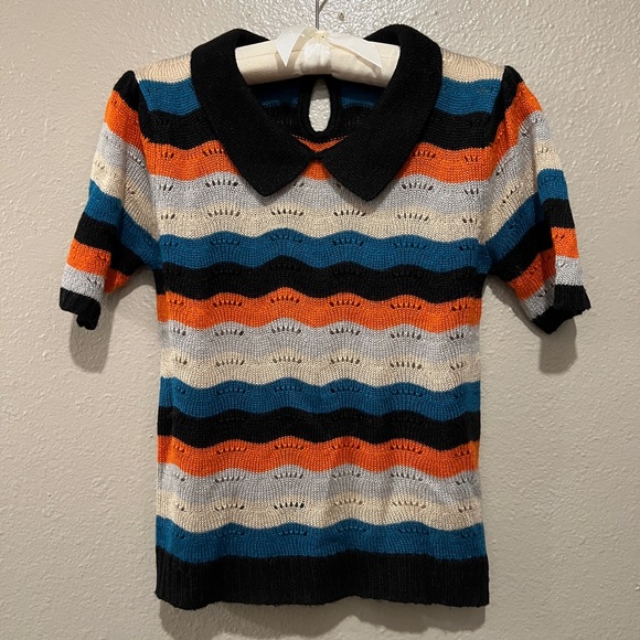 Eva Franco Sweaters - Eva Franco Retro Striped Collared Behave Sweater M